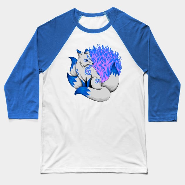 Dark Blue Kitsune Baseball T-Shirt by Lady Lilac